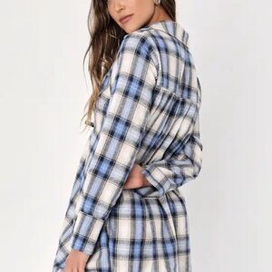 Lulu's Asymmetrical Plaid Dress in Blue and White
